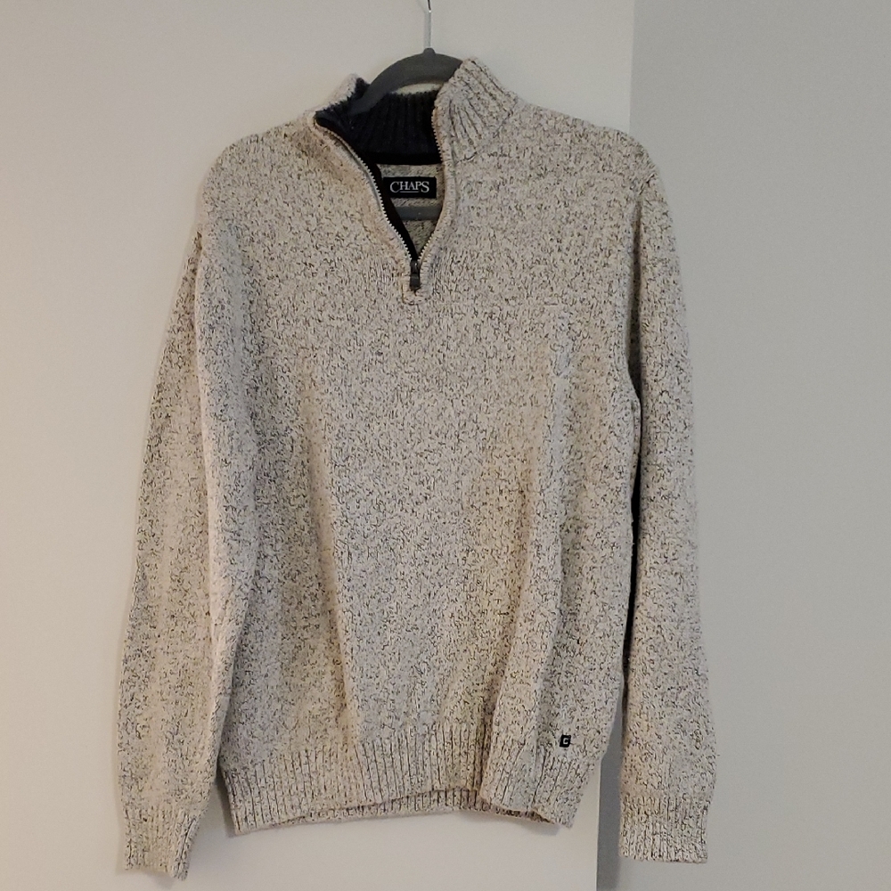 Chaps Cream Zip Up Sweater Classic Knit